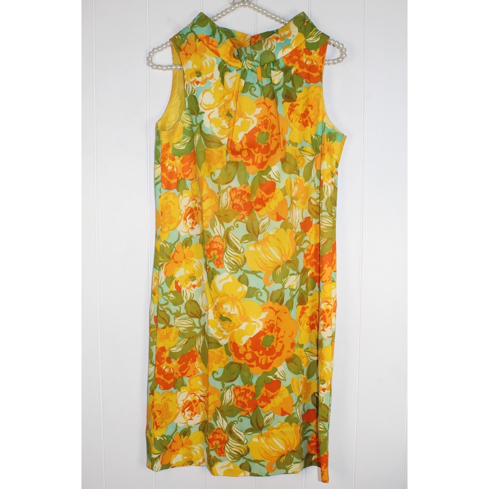 Vintage Bright Floral Print Knee Length Dress Union Label SZ 12